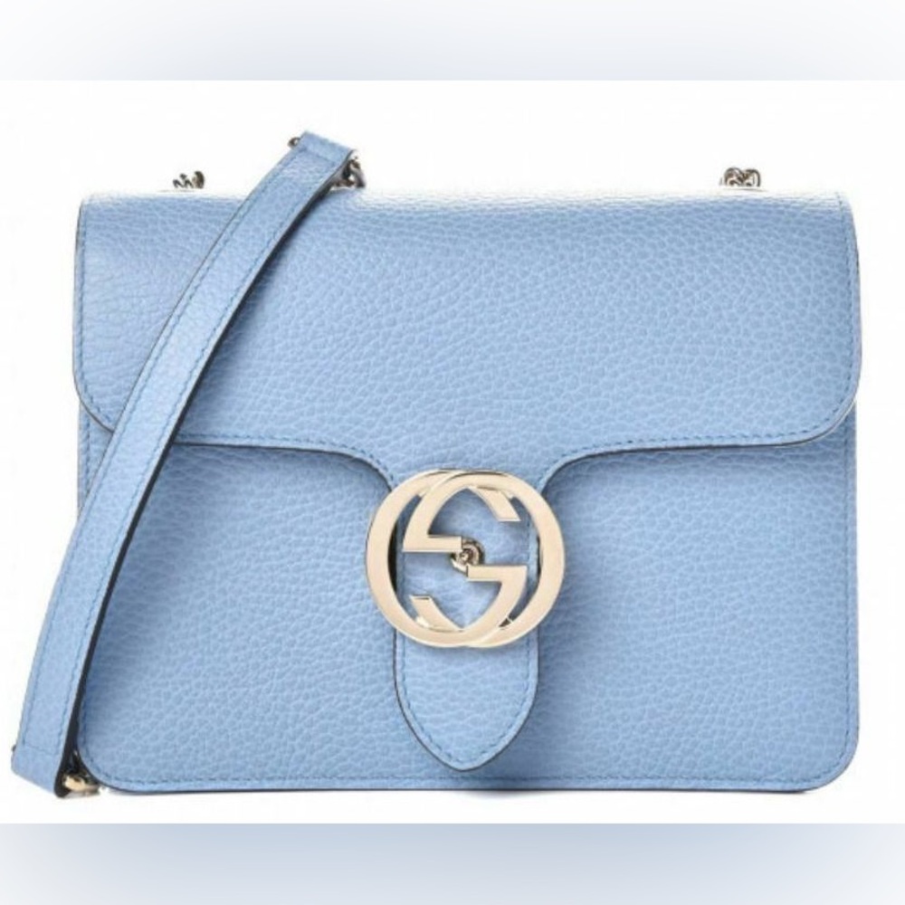 Authentic Gucci GG Interlocking bag purse crossbody blue leather like New